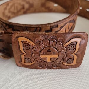 Vintage Chambers Thunderbird Hand Made Narive Western Leather Belt sz36  Bin3